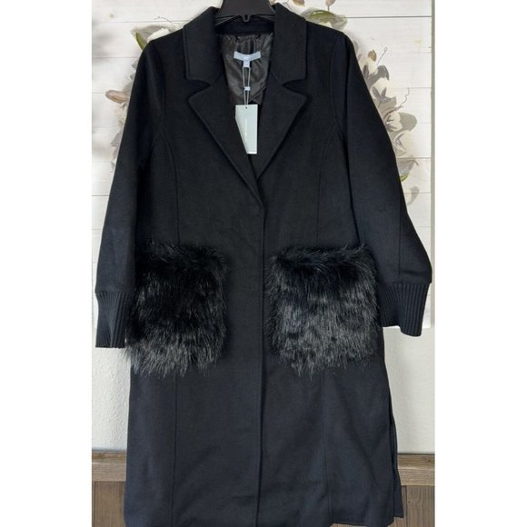 ANTONIO MELANI Jackets & Blazers - Antonio Melani Sydney Fur Pocket Coat Black Wool Blend 12 NWT $399